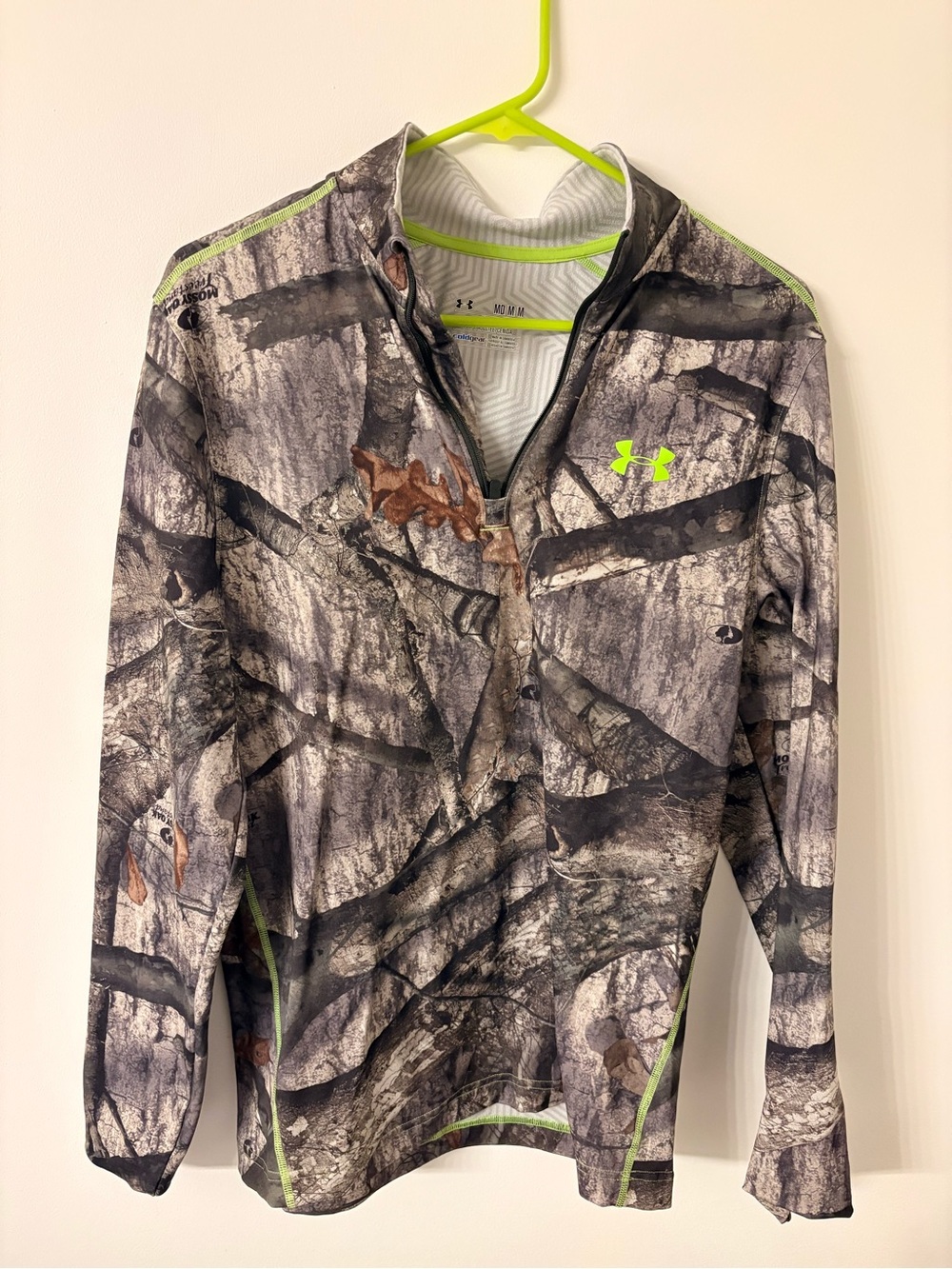 Under Armour Gray Camo ColdGear Pullover with Neon Green Trim